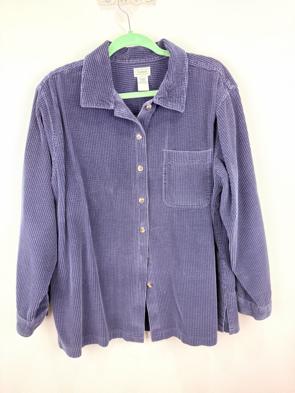 L.L.Bean Blue Corduroy Button Front Shirt Jacket Vintage Core M